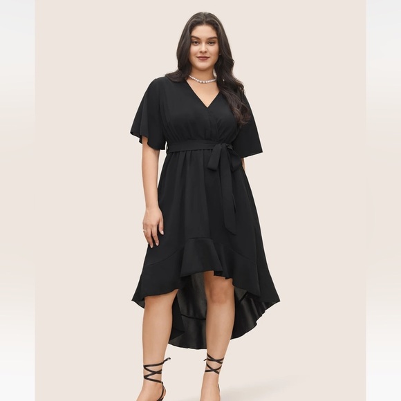 BloomChic Plus Size XL Solid Tie Surplice Ruffle High Low Dress us14-16 - Picture 1 of 8